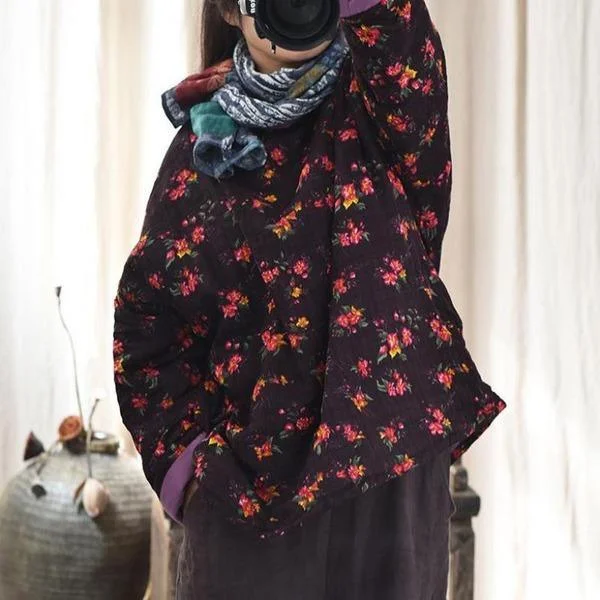 Cute Design Print Vintage Parka Women Clothes Coat Full Sleeve 2020 New Winter Tops