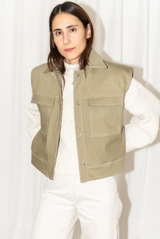 Chic Comfort Wear Puff and Pencil Topstitch Vest