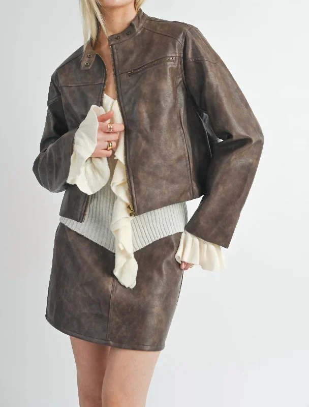 Lounge Wear Rebel Biker Jacket In Chocolate Brown
