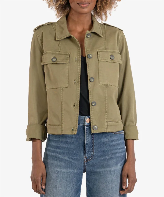 Elegant Dressing Rosalyn Twill Trucker Jacket In Olive