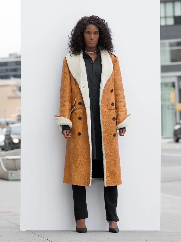 Knowledge And Elegance Shearling-Lined Camel Leather Coat
