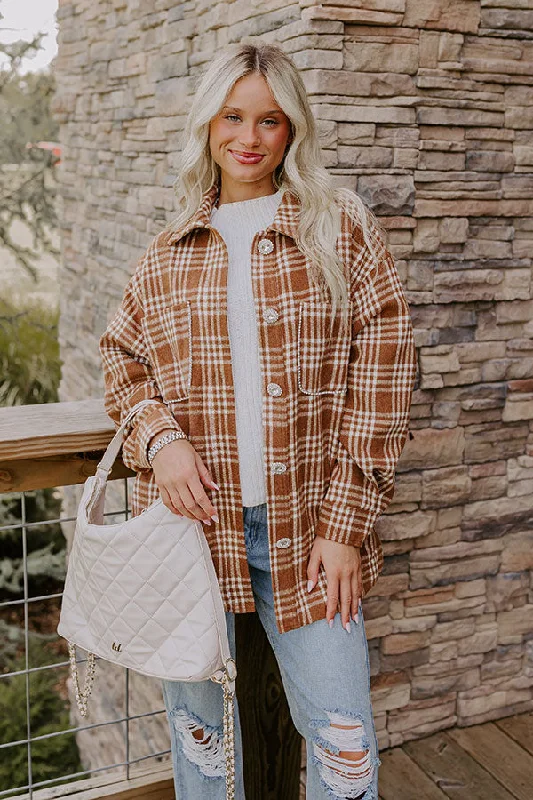 Layered Comfort Start The Bonfire Embellished Plaid Jacket in Chocolate