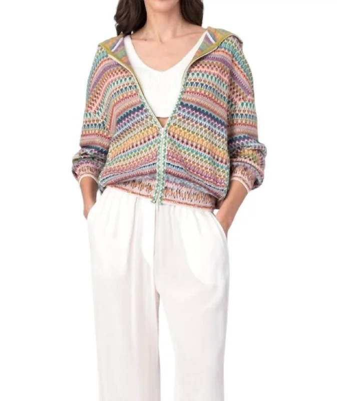 Ethnic Style Striped Jacquard Jacket In White