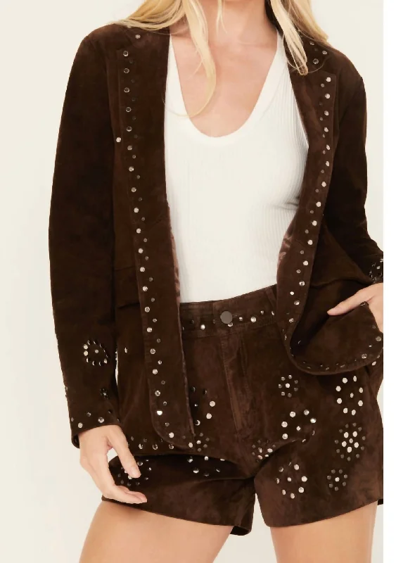 Comfortable Series Suede Studded Jacket In Chocolate Brown