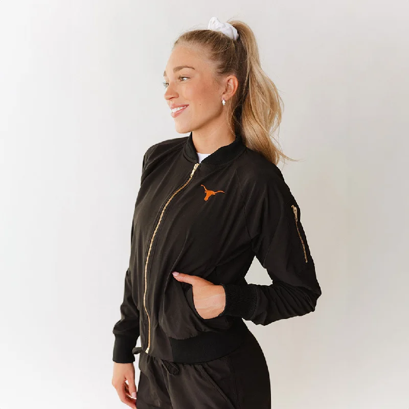Cozy Chic Trends Texas Bomber Jacket, Black