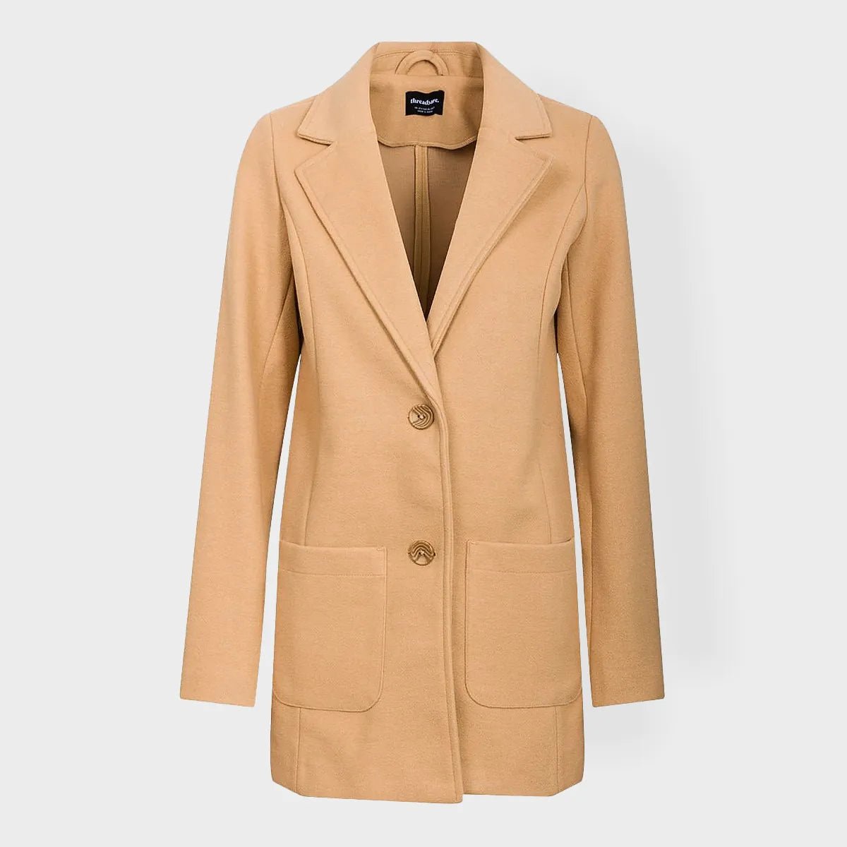Embroidered Letters Threadbare Ladies Single Breasted Camel Formal Coat