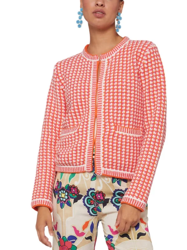 Stylish Fit Tweed Jacket In Pink/ecru