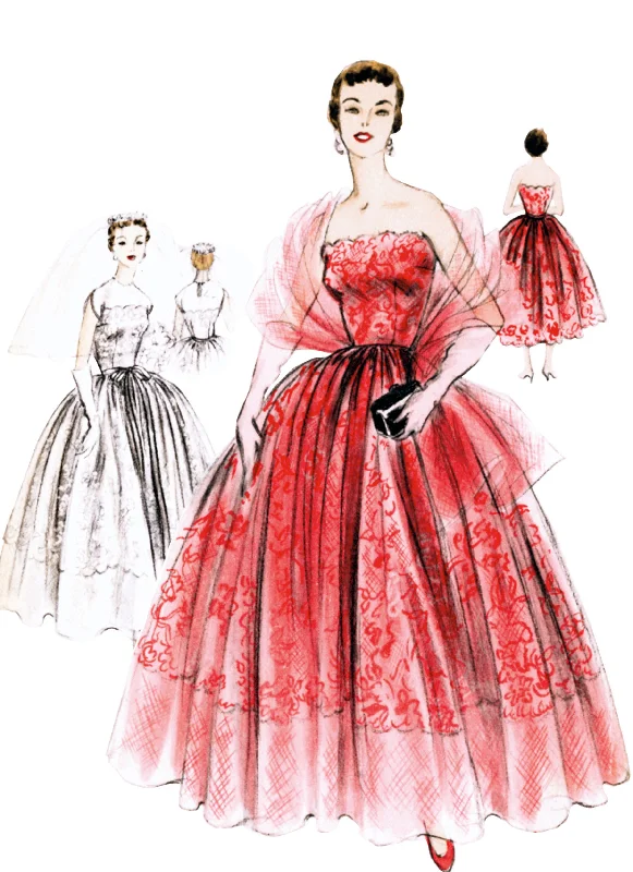 British Fashion Vogue Vintage 1950's Evening/Bridal Dress & Stole V2061