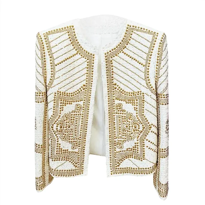 Simple And Comfortable Women's Emilia Tweed Metal Stud Jacket In White
