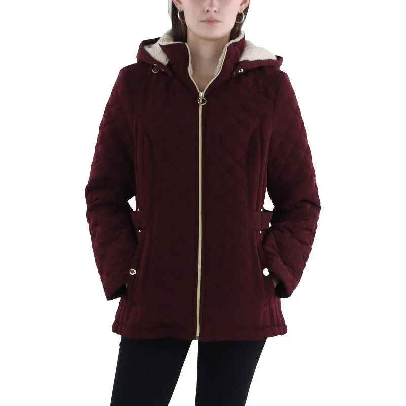 Cozy Lounge Wear Womens Faux Fur Hooded Quilted Coat
