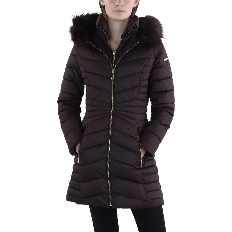 Breathable Style Womens Faux Fur Trim Hooded Puffer Jacket