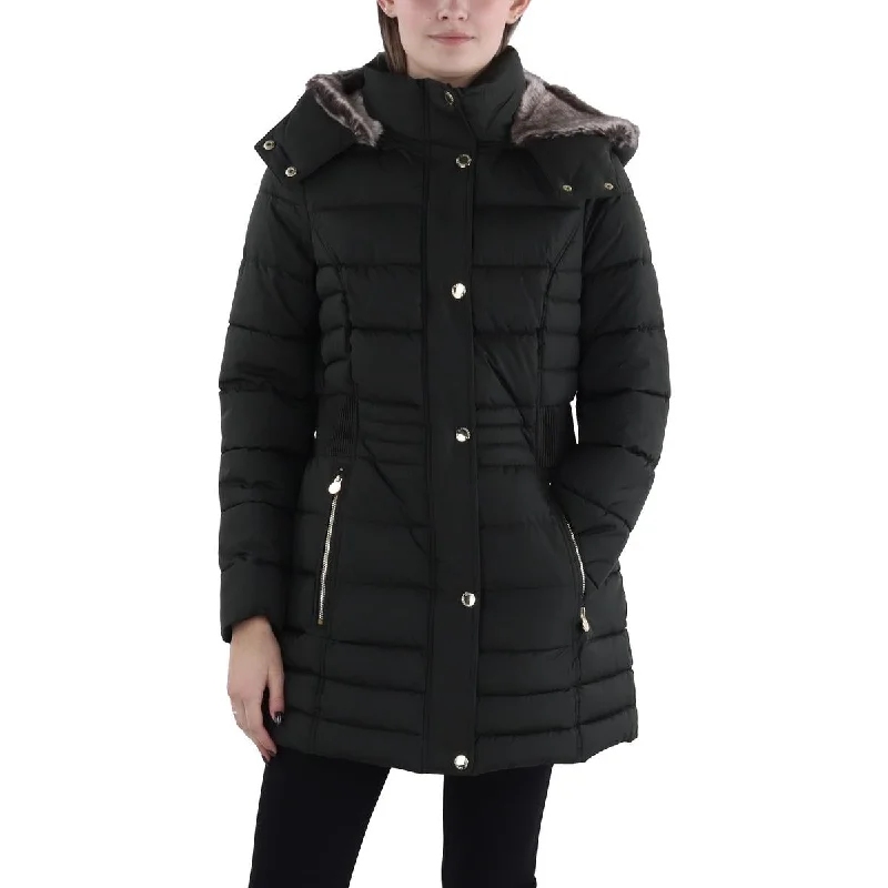 Cool Breeze At Night Womens Faux Fur Trim Hooded Puffer Jacket