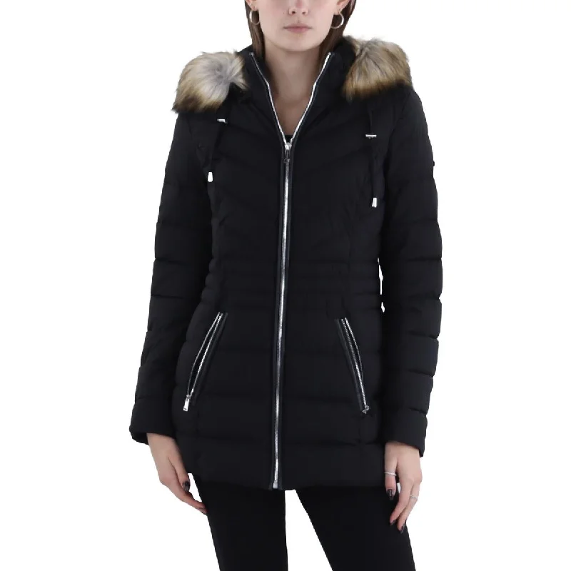 Cute Style Womens Faux Fur Trim Hooded Puffer Jacket