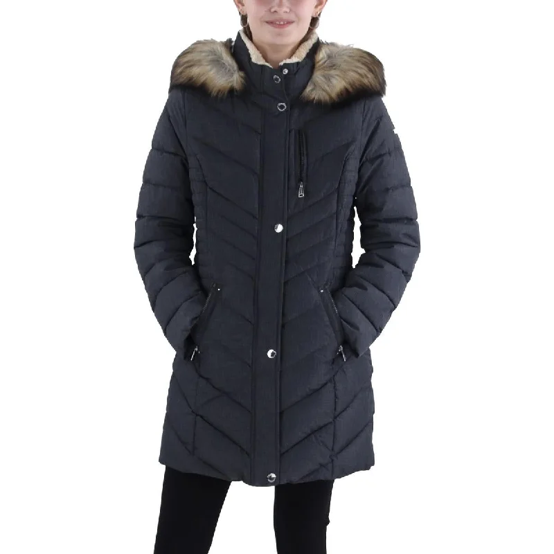 Dessert Matching Womens Faux Fur Trim Hooded Puffer Jacket