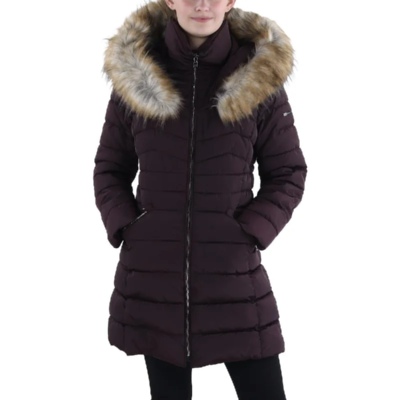 Fresh And Natural Womens Faux Fur Trim Hooded Puffer Jacket