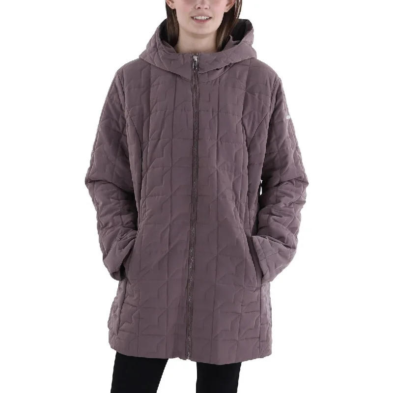Simple Solid Color Womens Hooded Lightweight Quilted Coat