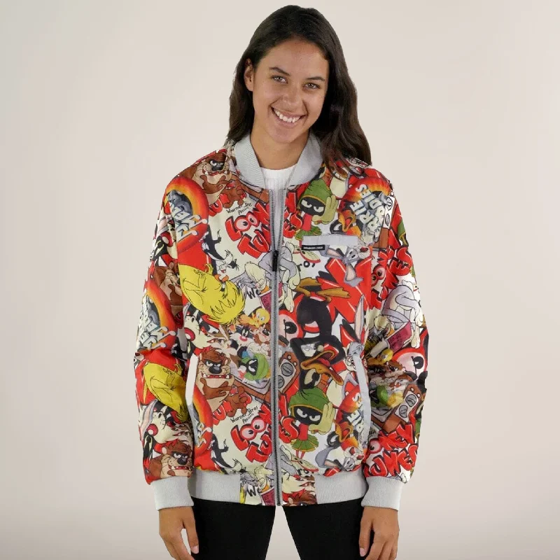 Trendy And Casual Women's Looney Tunes Vintage Mash Print Oversized Jacket