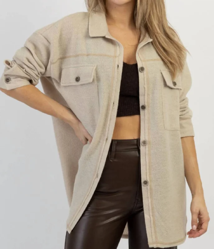 Effortless Comfort Woodstock Relaxed Shirt Jacket In Beige
