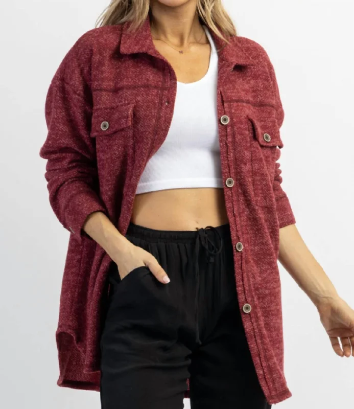 Cool Style Woodstock Relaxed Shirt Jacket In Burgundy