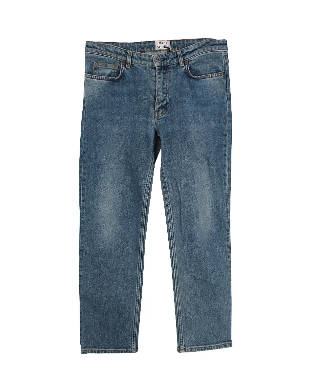 Fashion Style Acne Studios Row Straight Cut Jeans in Blue Cotton Denim