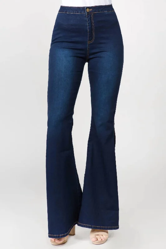 Comfortable Jackets Chic Side Slit Flare Jeans In Dark Blue