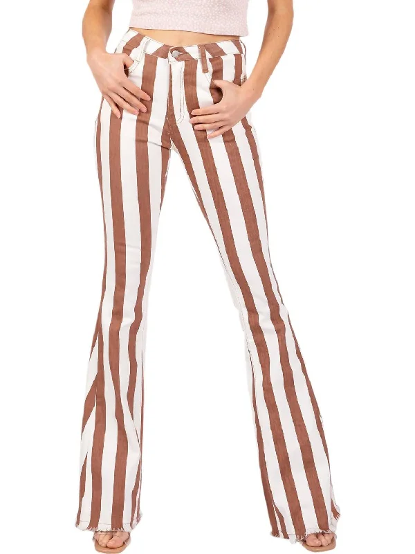 Energy Plan Cleo Stripe Flared Jeans In Brown