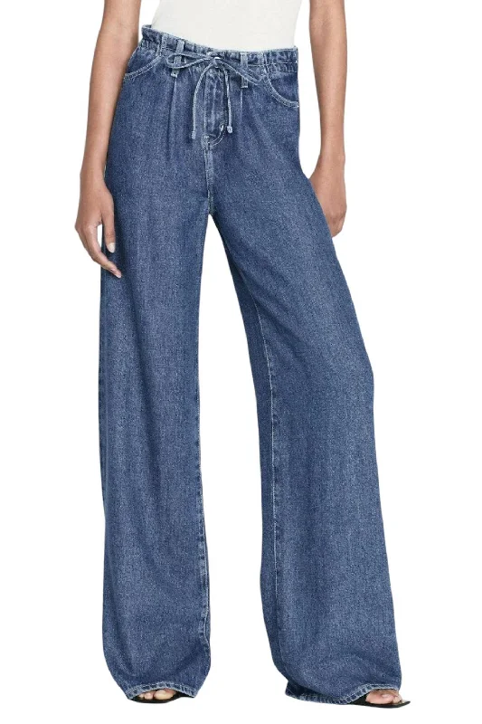High-end Wear Super Drape Drawstring Wide Leg Jeans In Ghost