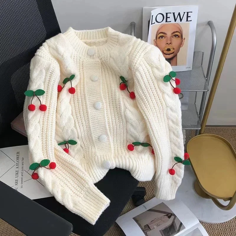 Casual Chic Alaine Statement Woolen Sweater with Cherry Detail