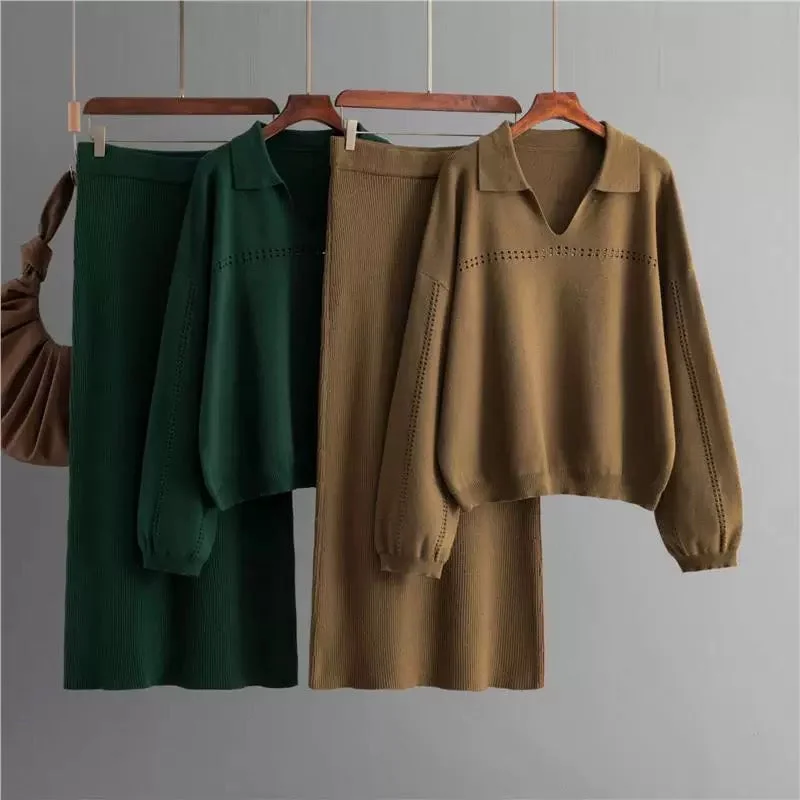 Cozy Knits Aster Premium Woolen Coord Set - Sweater with Skirt