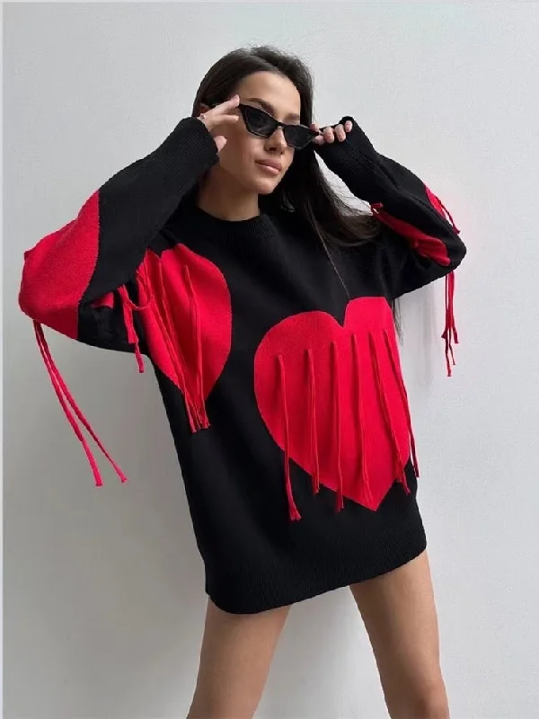 Knitted Design Coya Premium Heart Tassel Dress