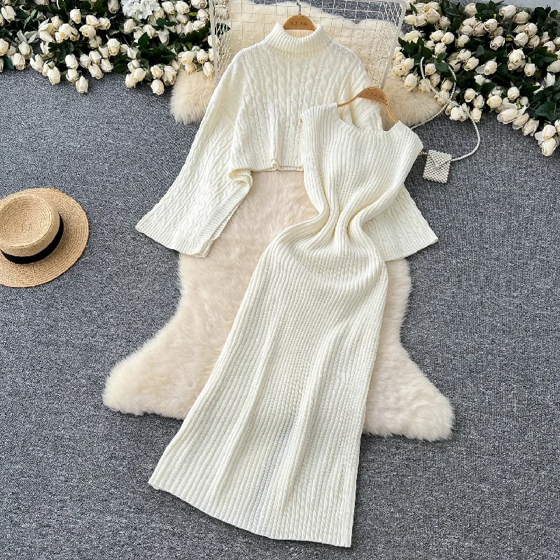 European And American Style Elana Woolen Dress with Cape Sweater