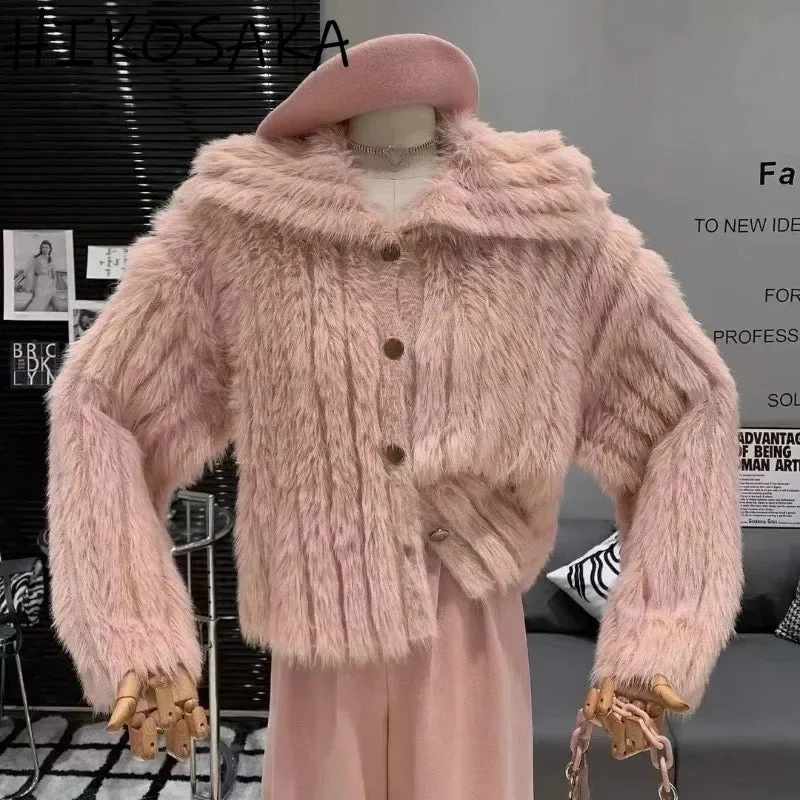 Casual And Versatile Kaya Cute Woolen Fur Sweater with Buttons