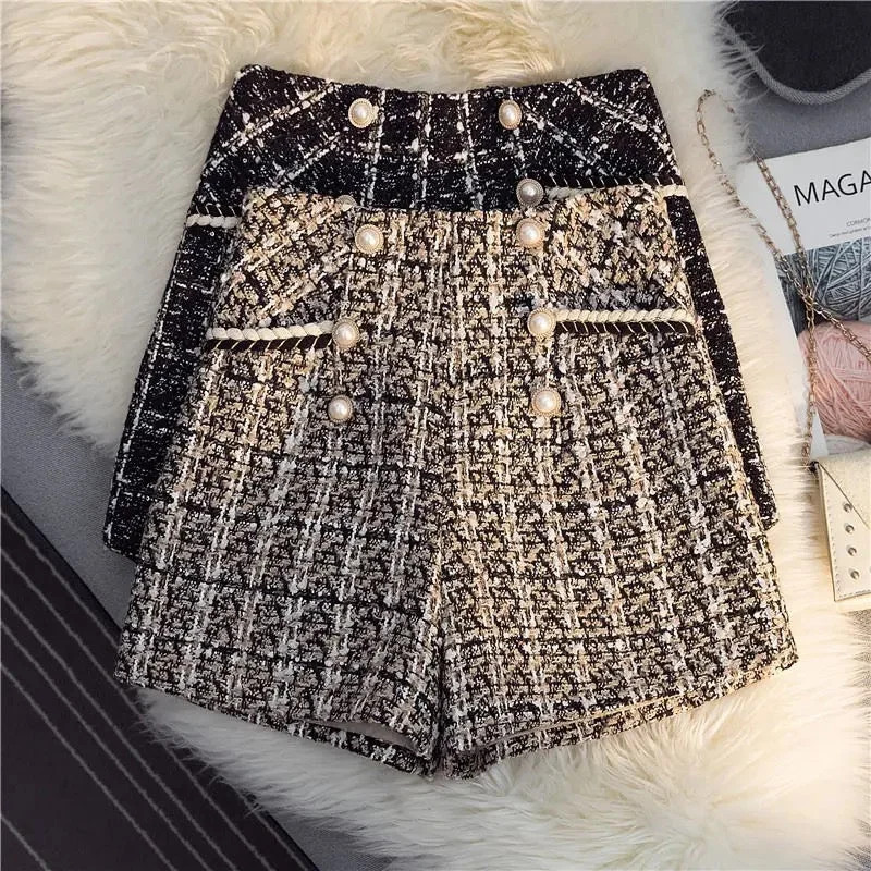 Casual Chic Looks Kaya Premium Tweed Shorts with Buttons