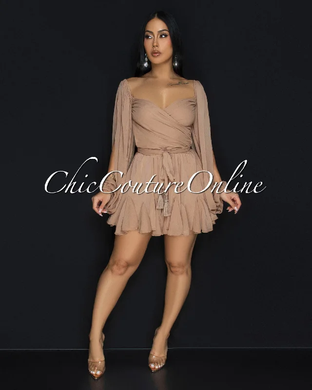 Cute Style Levy Toffee Cut-Out Sleeves Romper