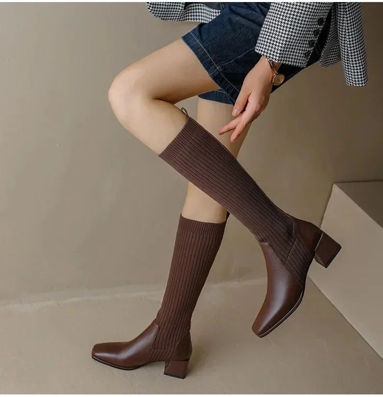 Relaxed Clothing Lia Knee High Trendy Sock Leather Boots