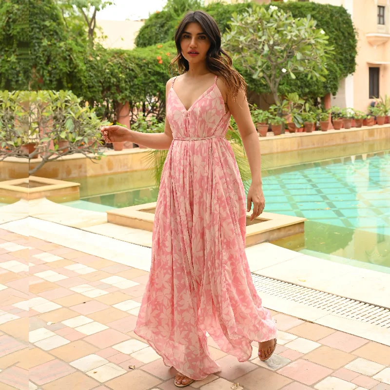 Beautiful Romance Light Pink Floral Dropcrotch Jumpsuit
