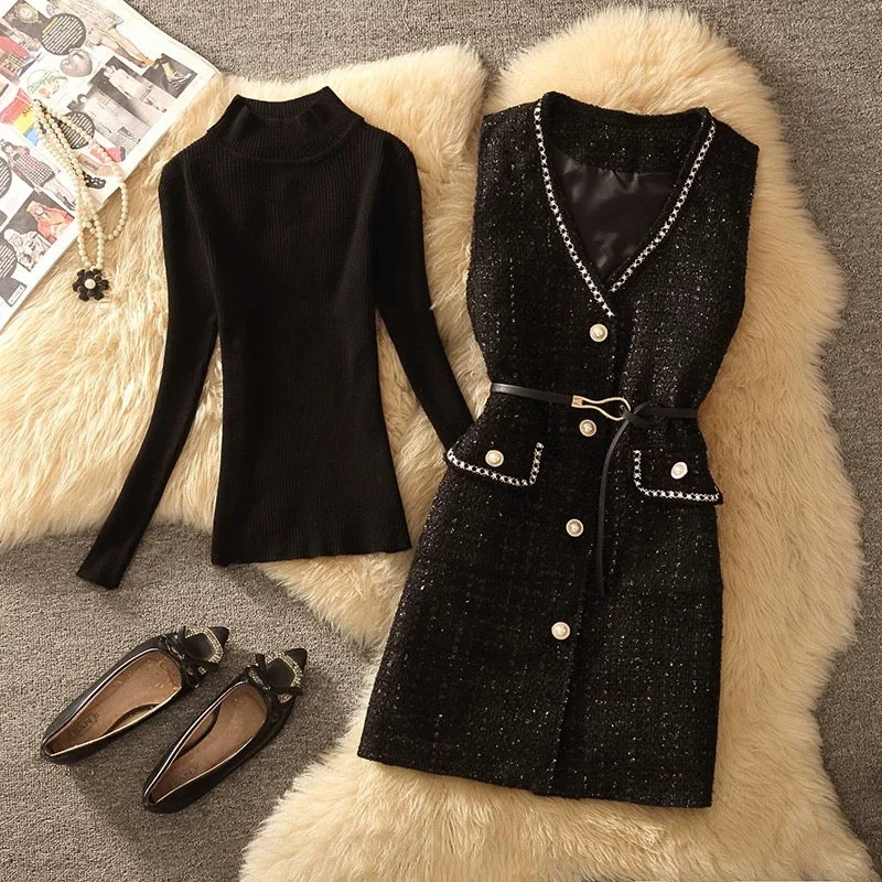Windbreaker fashion Lola Set of Top and Woolen Tweed Dress
