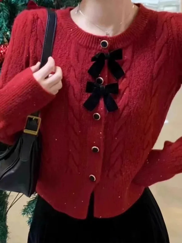 Street Fashion Maya Cute Woolen Sweater with Bow Detail