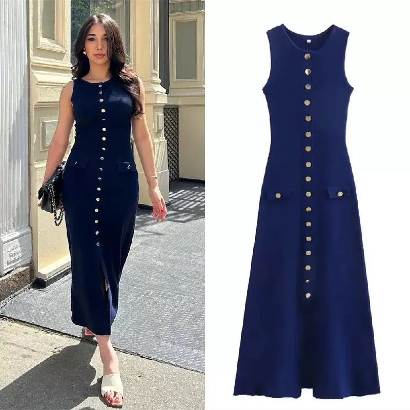 Warm Layers Mayra Luxe Soft Knit Dress in Navy Blue