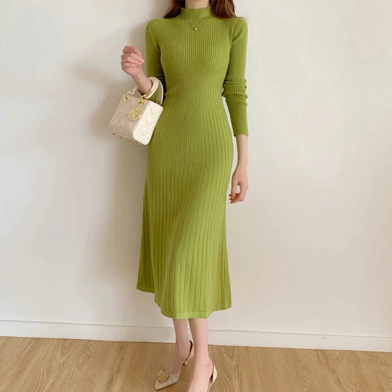 Breathable Design Misty Premium Woolen Knitted Midi Dress