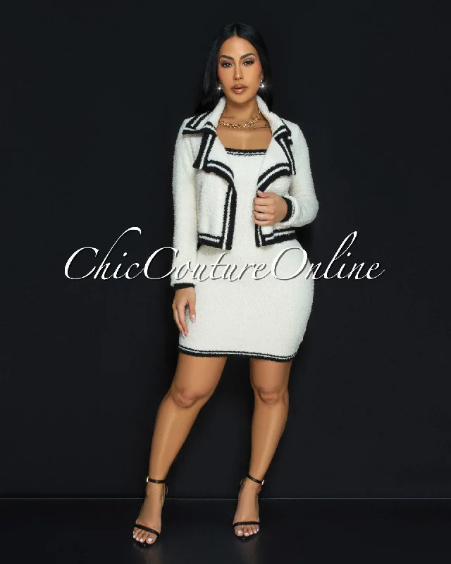 High-end Fabrics Naella Cream Black Dress Set
