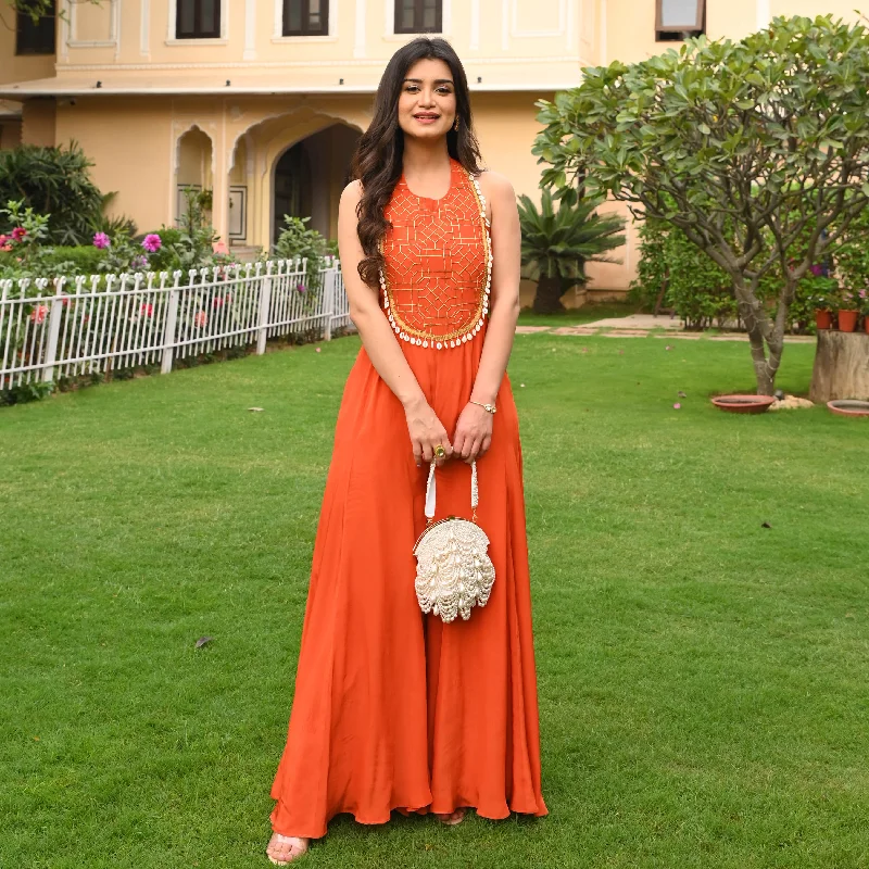 Soft Knitwear Bunaai Orange Embroidered Jumpsuit