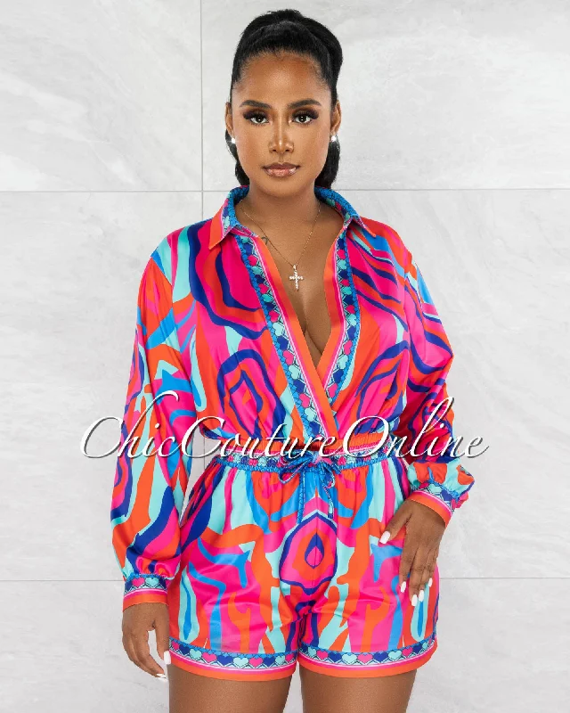 Soft Tops Pierre Fuchsia Multi-Color Print Romper