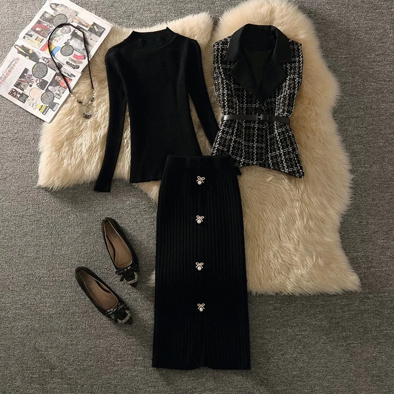 Trendy Dresses Rasa Luxe Woolen 3 Pc Set in Black