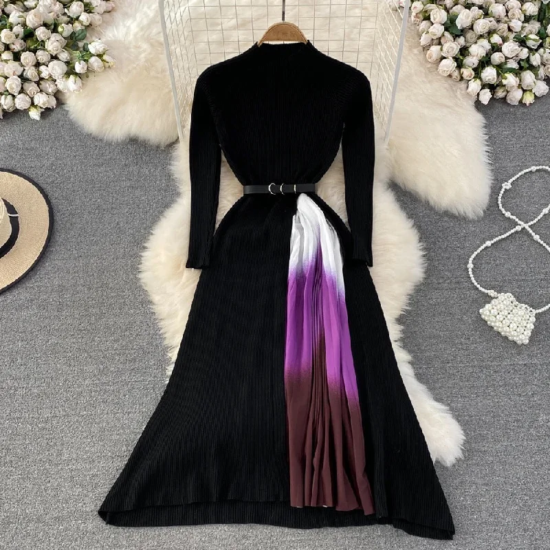 French Style Sasha Pleated Woolen Dress