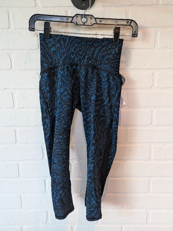 French Retro Black & Blue Athletic Leggings Capris Lululemon, Size 2