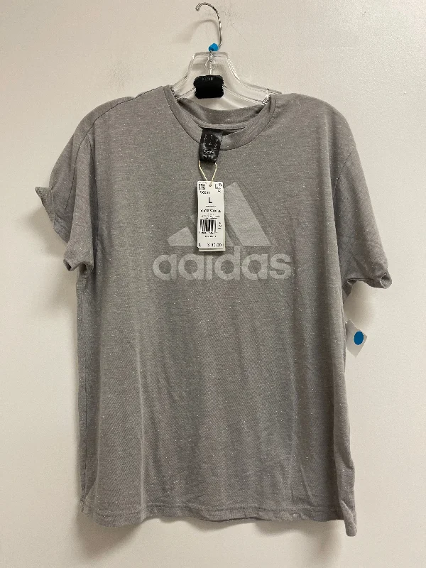 Sporty Wear Athletic Top Short Sleeve By Adidas In Grey, Size: L
