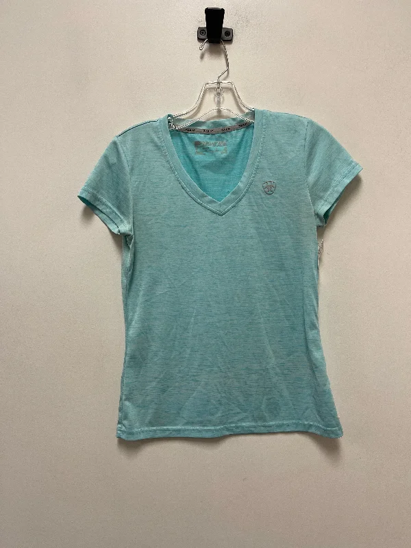 Stylish Comfort Athletic Top Short Sleeve By Ariat In Blue, Size: S