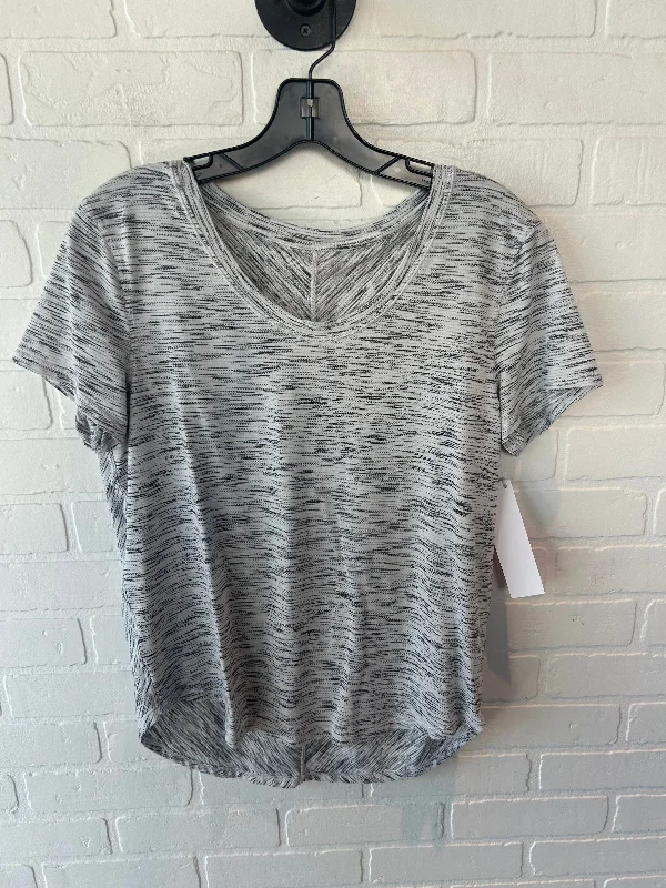Elegant Design Athletic Top Short Sleeve By Lululemon In Grey & White, Size: M