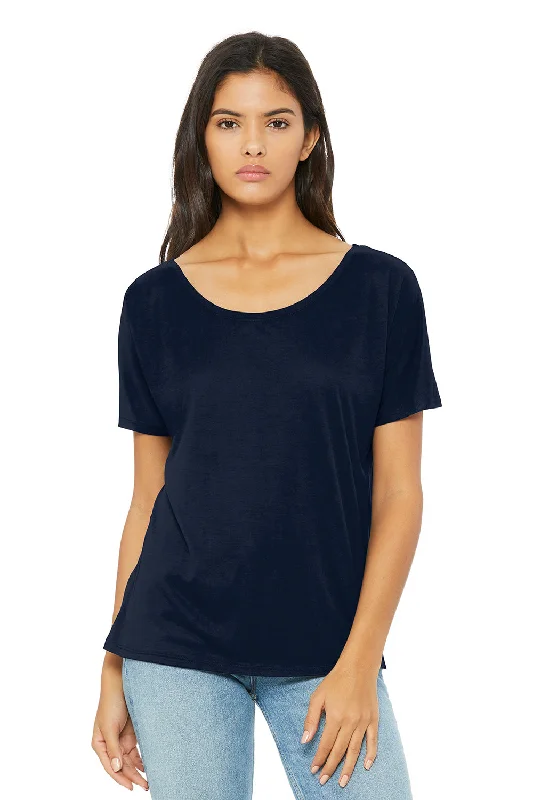 Romantic Temperament Bella + Canvas Womens Slouchy Short Sleeve Wide Neck T-Shirt - Midnight Blue